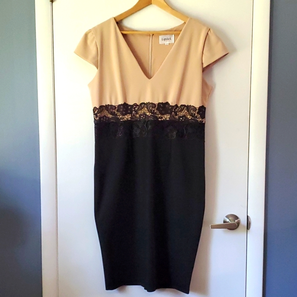 Lovely beige and black dress. UK size 18/US 14. Worn once.